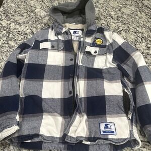 Starter NBA Indiana Pacers Sherpa Lined Plaid Hooded Jacket Medium